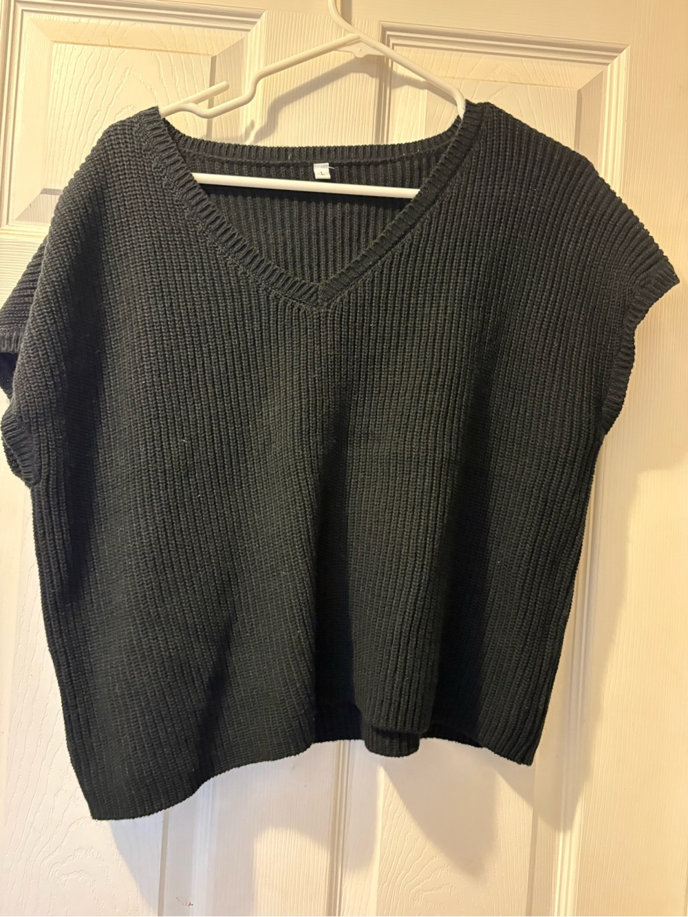 Black V-Neck Rib Knit Sweater Vest